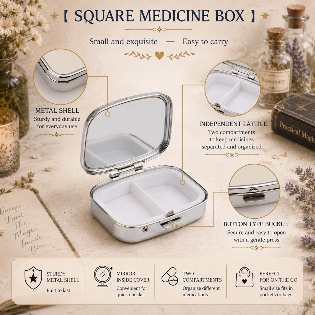 French Country Farmhouse Pocket Mirror & Pill Box