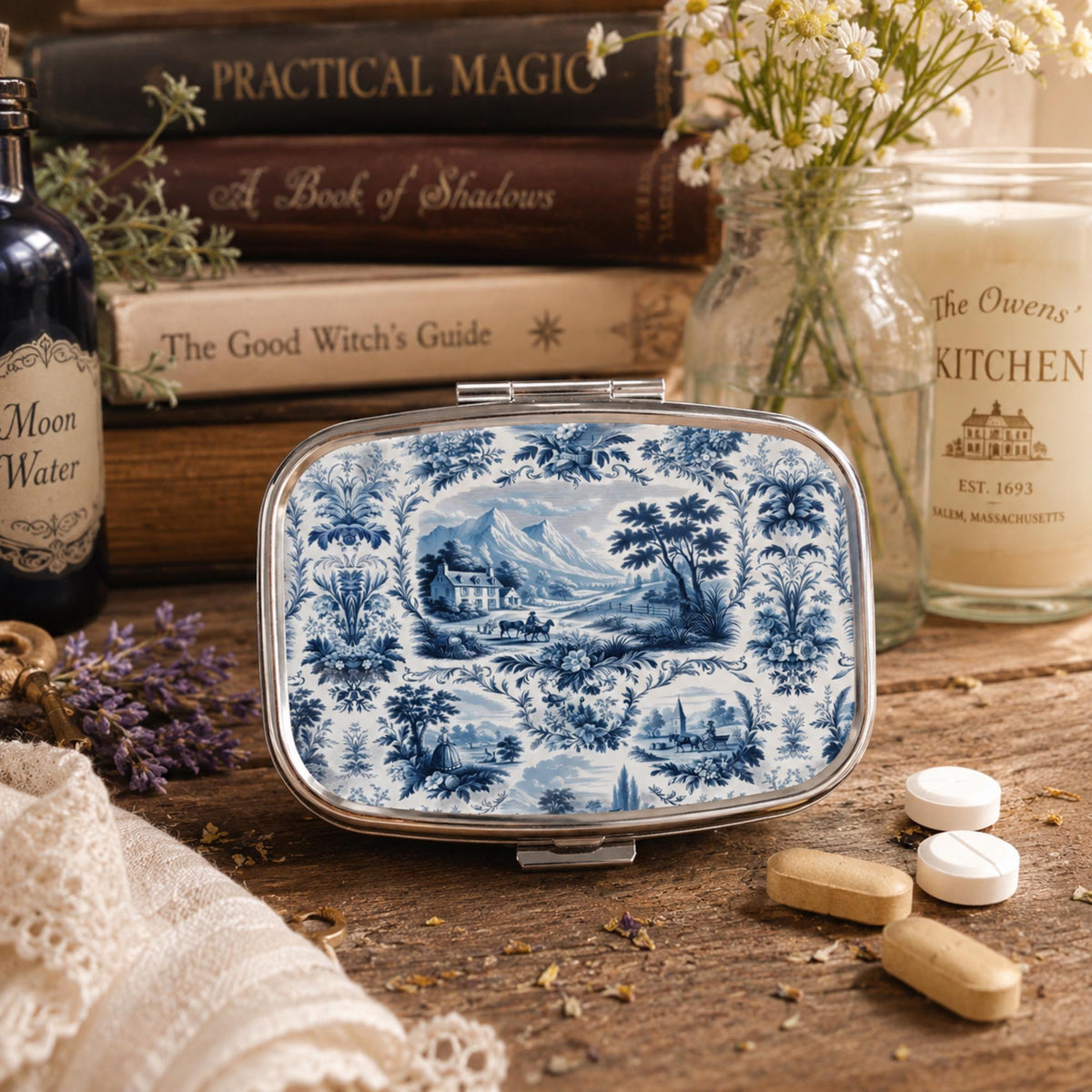 French Country Farmhouse Pocket Mirror & Pill Box