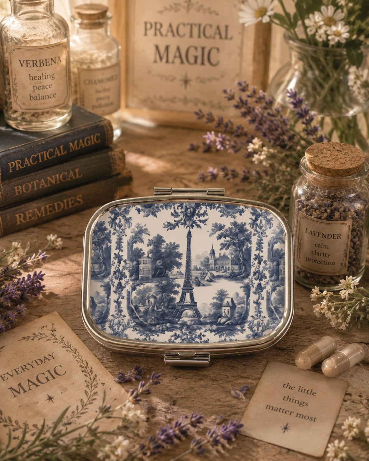 French Country Farmhouse Pocket Mirror & Pill Box