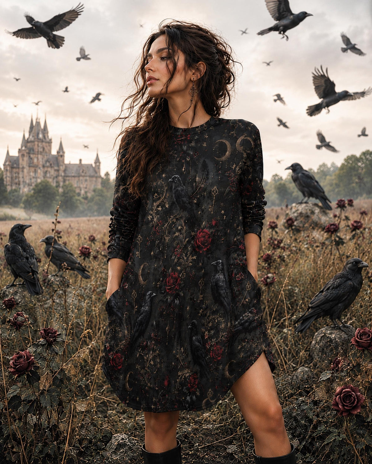 Dark Romance Celestial Crows Dress and Accessory Collection