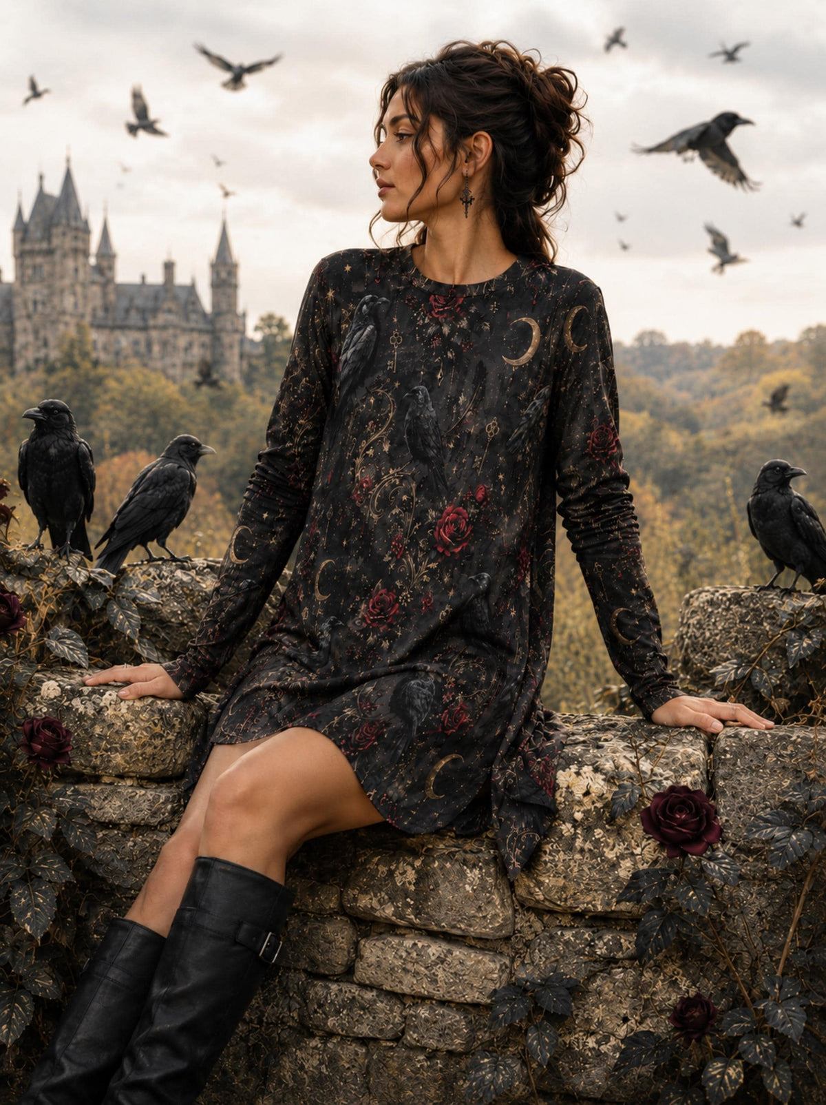 Dark Romance Celestial Crows Dress and Accessory Collection
