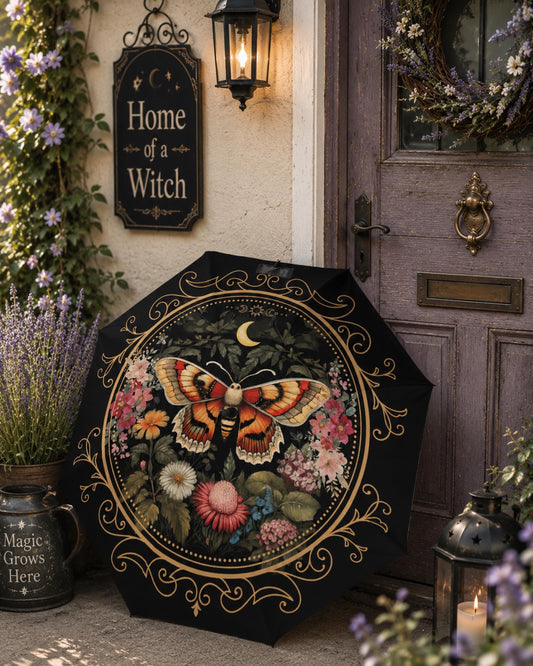 Witchy Girl Gifts Custom Umbrella for Bestie Cottagecore Luna Moth Parasol Gothic Floral Rain Accessory Holiday Idea for Mom Fall Host Gift