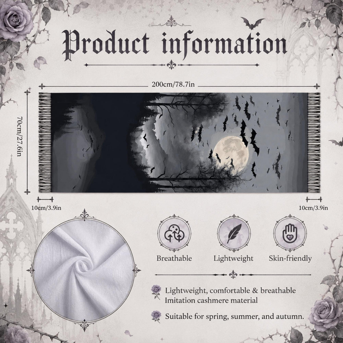 Goth Girl 18th Birthday Gift for Witchy Mom Gothic Bat Scarf for Halloween Party Full Moon Soft Shawl Gótico Bat Cape Sorcière Witch Scarf