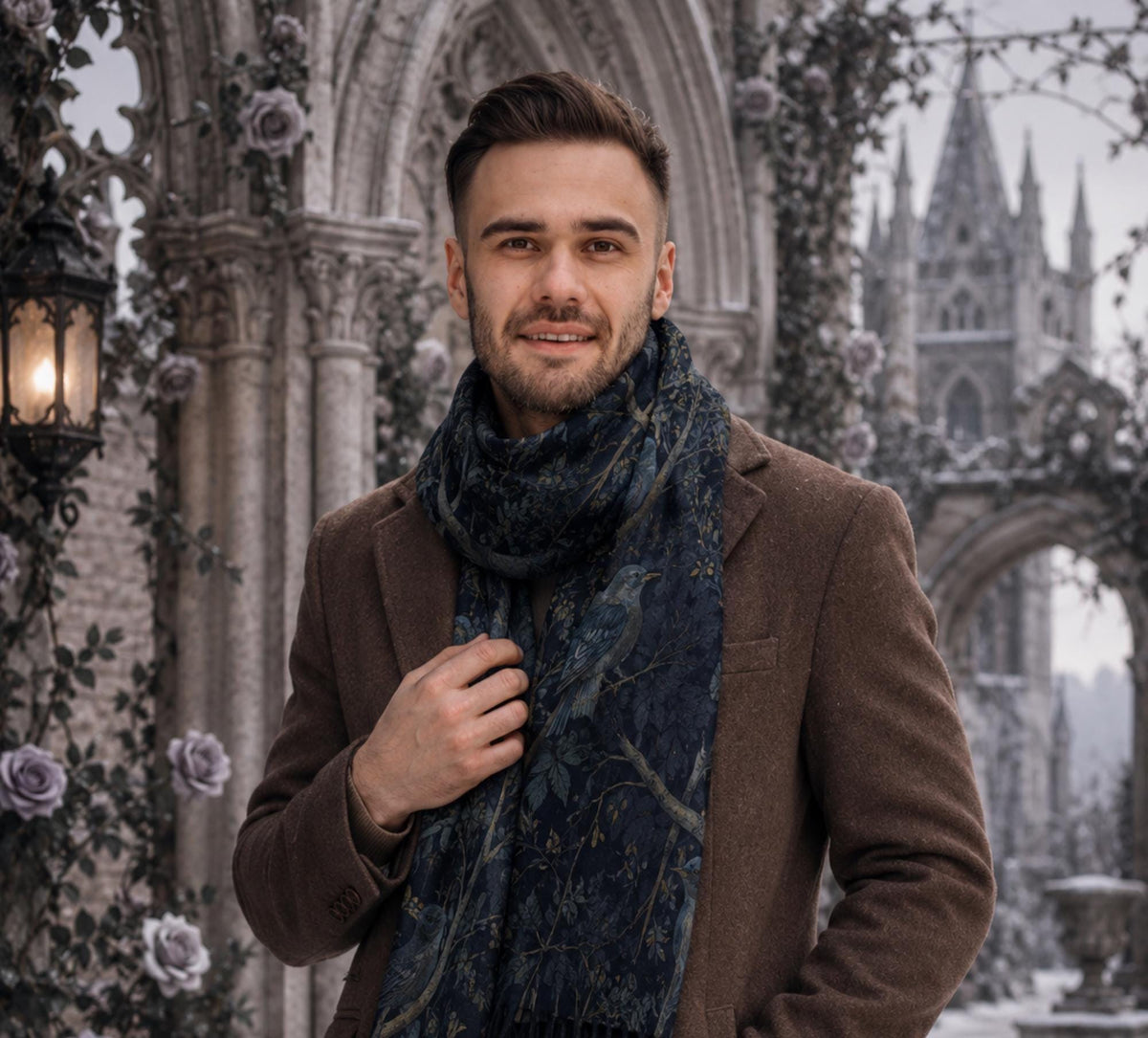 Fall Fashion Gift for Him William Morris Inspired Lightweight Dark Academia Shawl Crow Wrap Men & Women Designer Scarf Fashion Accessory