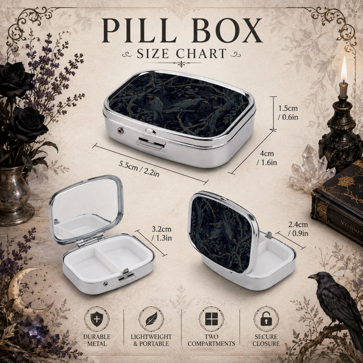 Dark Crow Victorian Pill Case Gift Idea