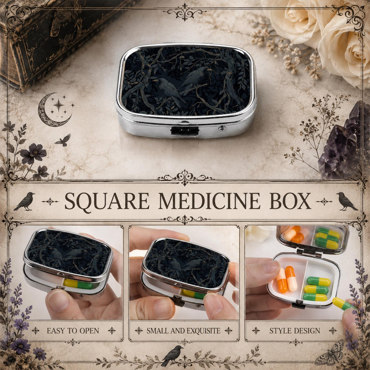 Dark Crow Victorian Pill Case Gift Idea