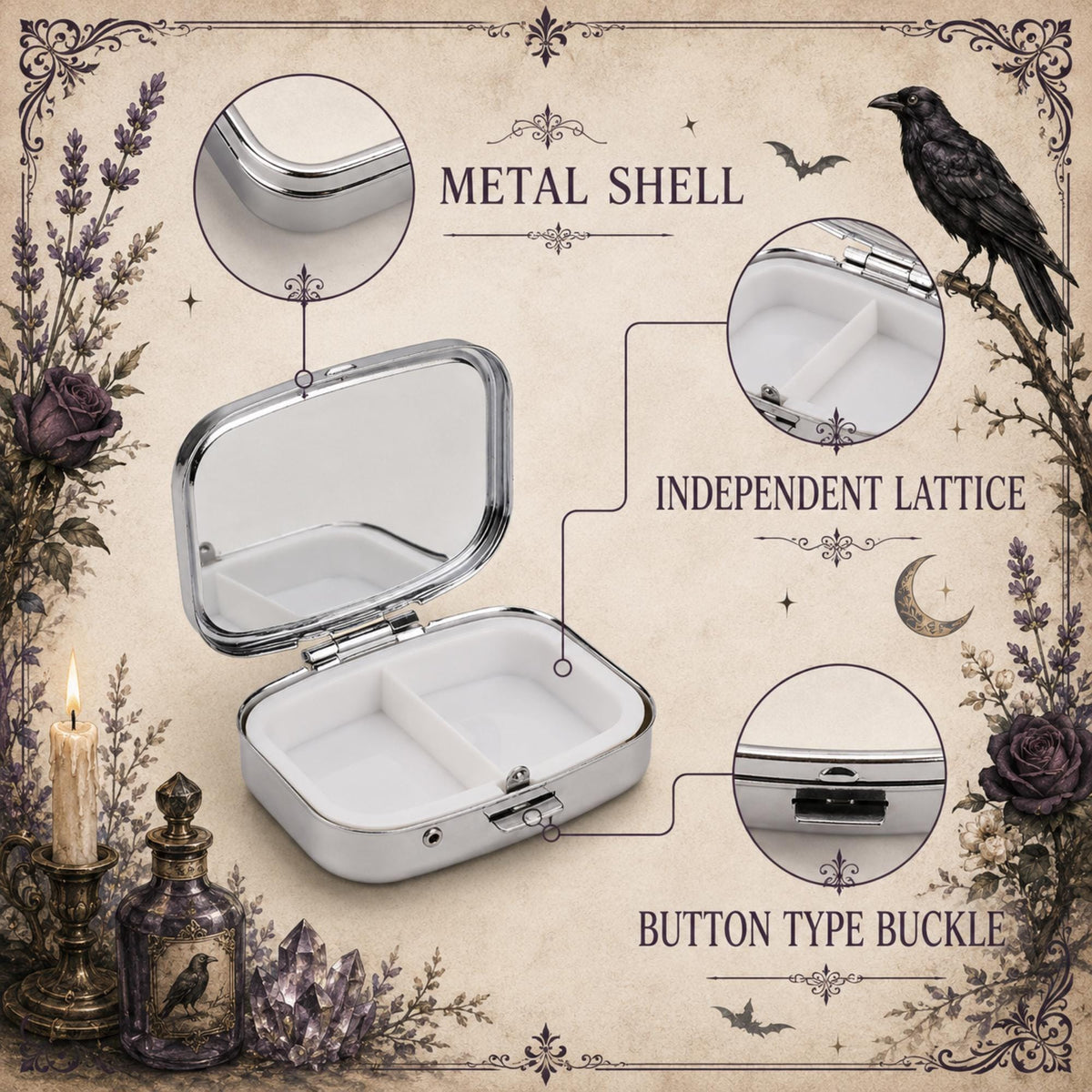 Dark Crow Victorian Pill Case Gift Idea