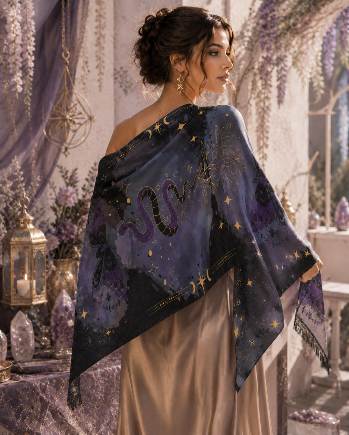 Dark Romance Salem Rave Pashmina Lunamoth Hijab 18th Birthday Gifts for Mom Gift Idea for the Holidays Botanical Wrap for Witchy Sister