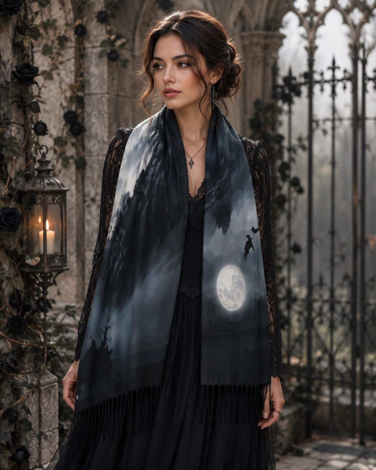 Dark Romance Raven Scarf for Pagan Gift Edgar Allan Poe Neck Warmer for Bestie Moody Gothic Cape Sorcière Crow Wrap for Halloween Festival
