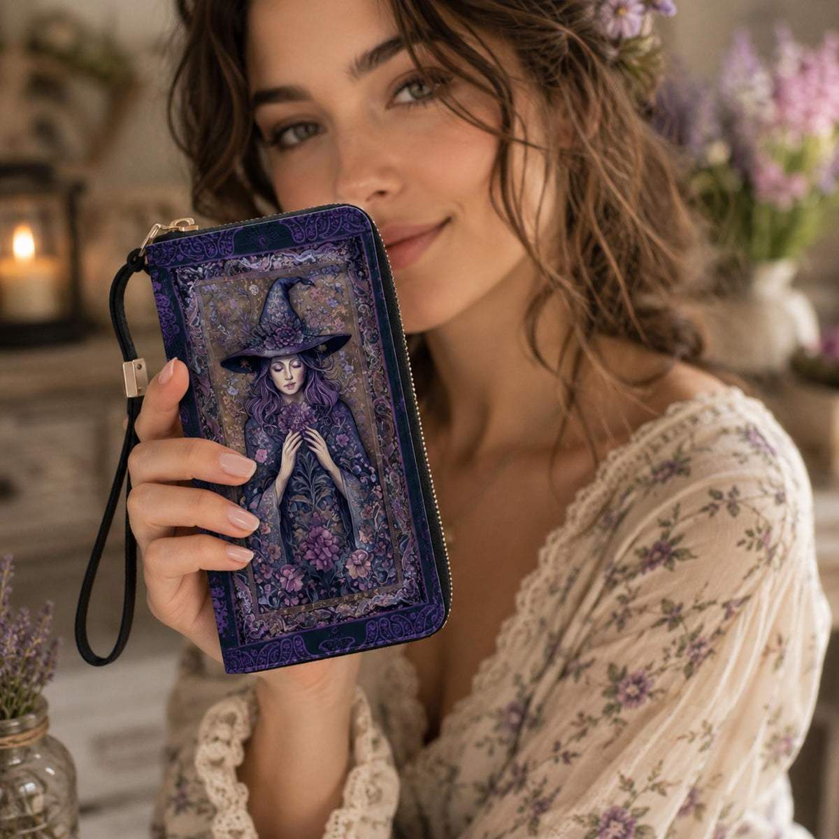 Purple Witch Wristlet Wallet Gift for Bestie