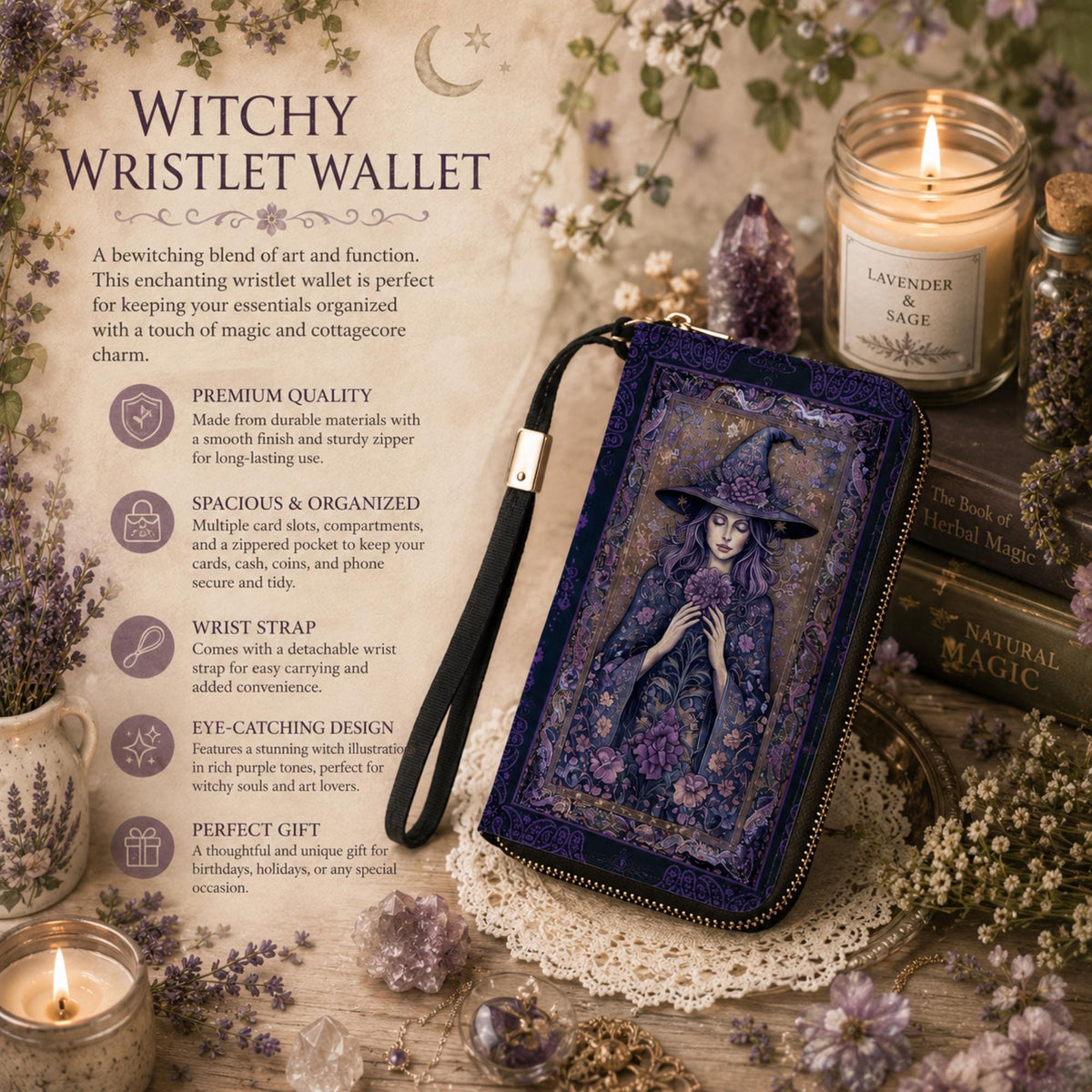 Purple Witch Wristlet Wallet Gift for Bestie