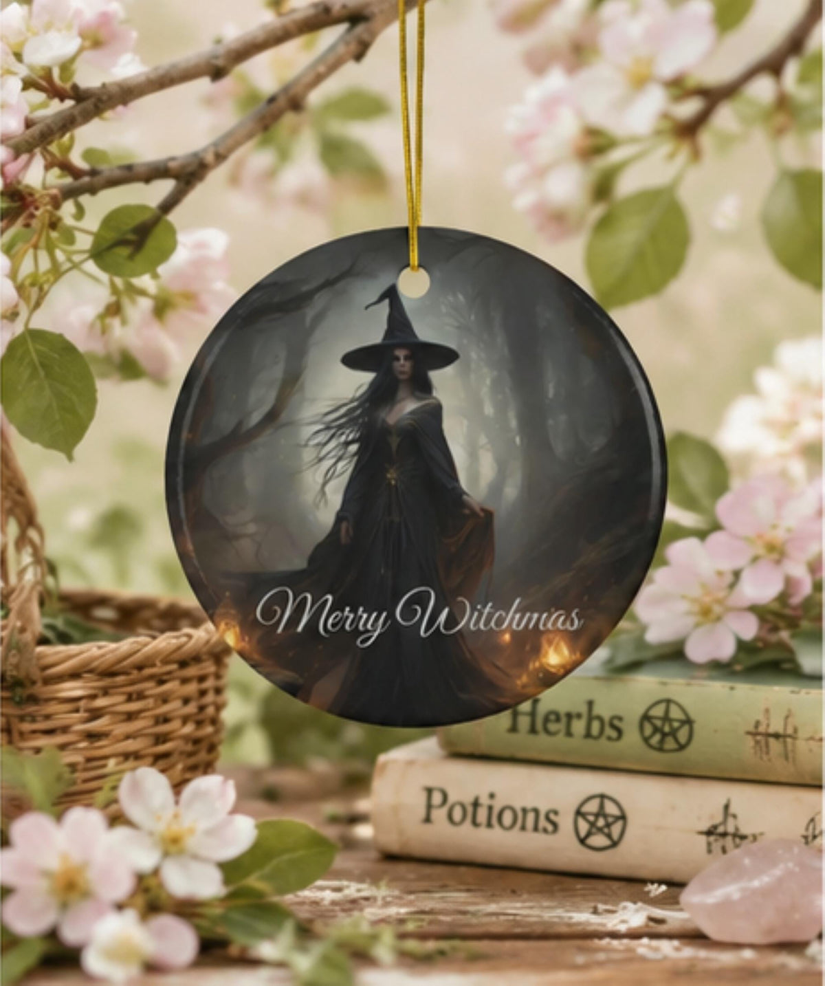 Dark Cottagecore Personalized Gift for Witch Gothmas Merry Witchmas Holiday Ornament Witchy Yule Christmas Season Cool Yule Pagan Decor