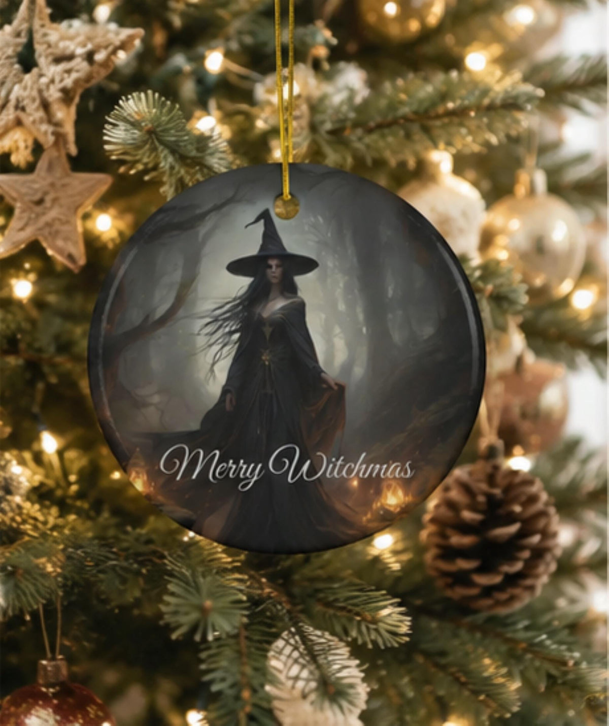 Dark Cottagecore Personalized Gift for Witch Gothmas Merry Witchmas Holiday Ornament Witchy Yule Christmas Season Cool Yule Pagan Decor