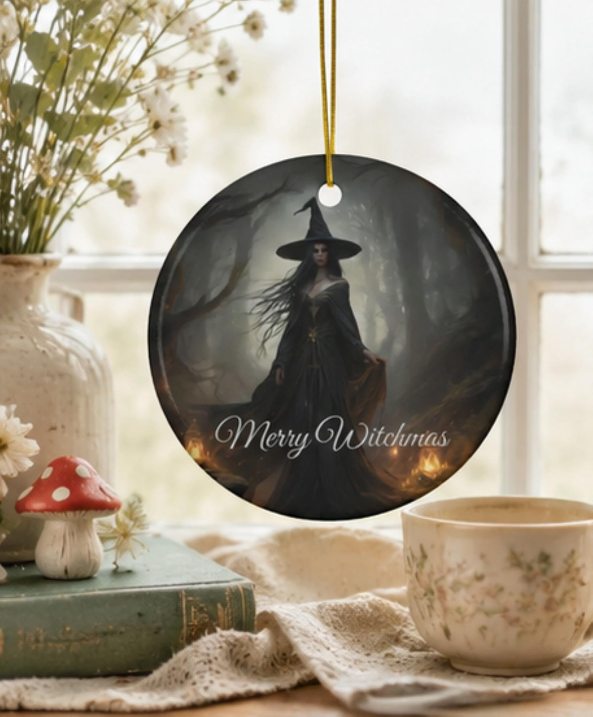 Dark Cottagecore Personalized Gift for Witch Gothmas Merry Witchmas Holiday Ornament Witchy Yule Christmas Season Cool Yule Pagan Decor