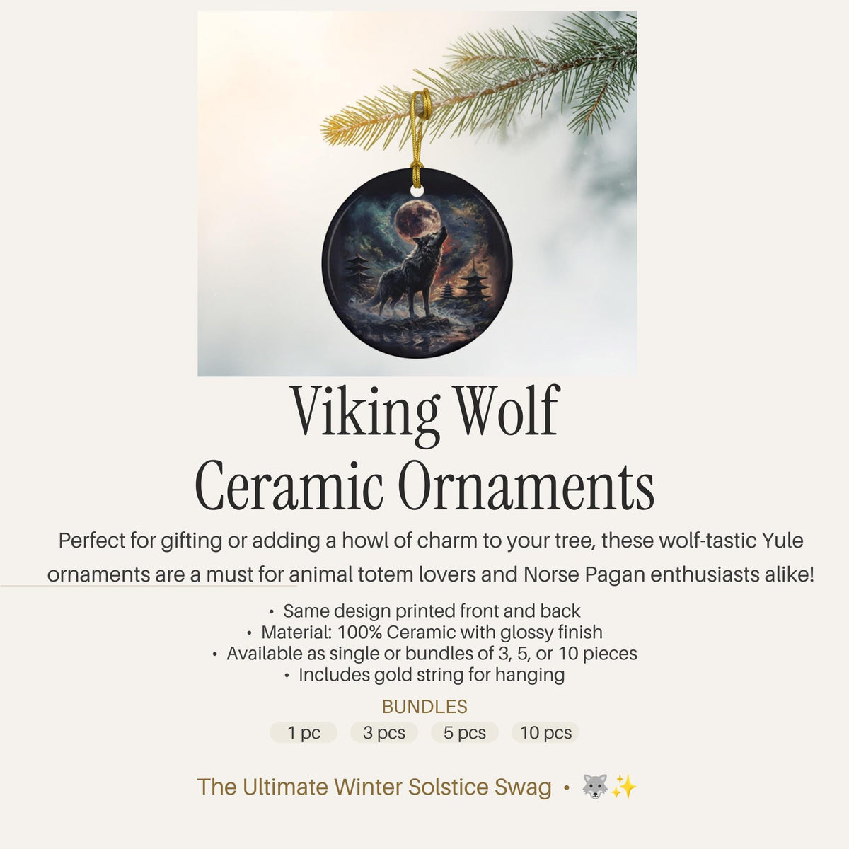 Viking Norse Gift Idea for Pagan Bestie Yule Gift for the Holidays Wolf Christmas Ornament for Dad Spirit Animal Totem Yule Christmas Gift