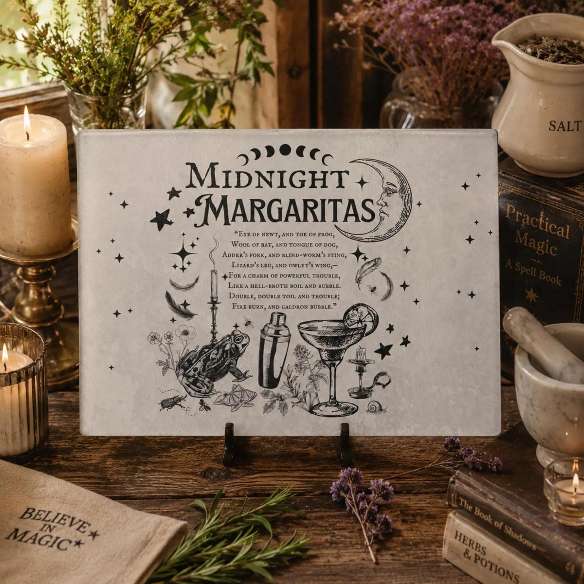 Holiday Witches Brew Cute Fall Host Gift Practical Magic Midnight Margaritas Kitchen Witch Decor Glass Cutting Board Occult Gift for Witch