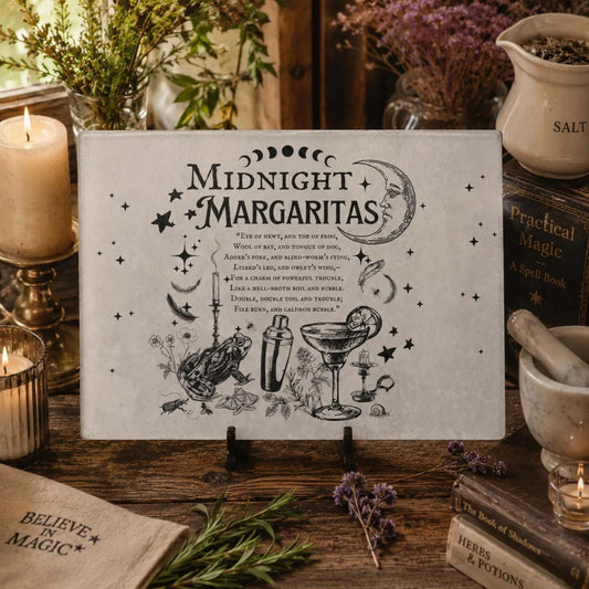 Holiday Witches Brew Cute Fall Host Gift Practical Magic Midnight Margaritas Kitchen Witch Decor Glass Cutting Board Occult Gift for Witch