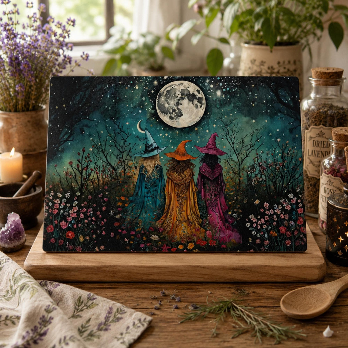 Holiday Fall Host Gift Kitchen Witch Mystic Decor Gift for Bestie Dark Academia Home Accessory for Mom Moonface Moon Glass Cutting Board