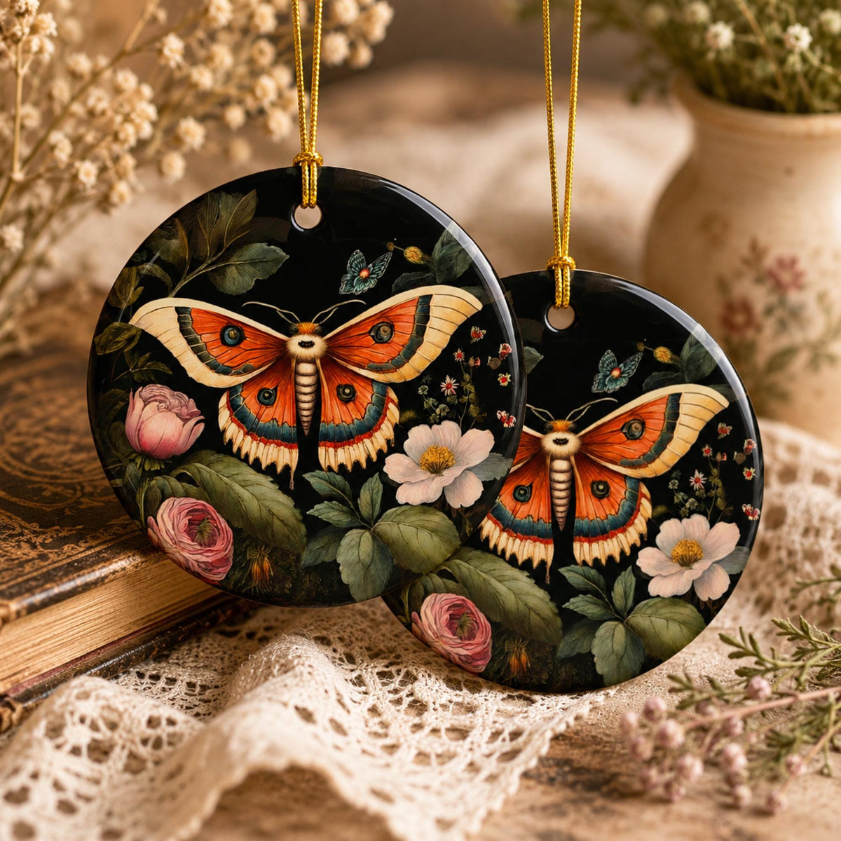 Cottagecore Lunamoth Blessed Yule Ornament