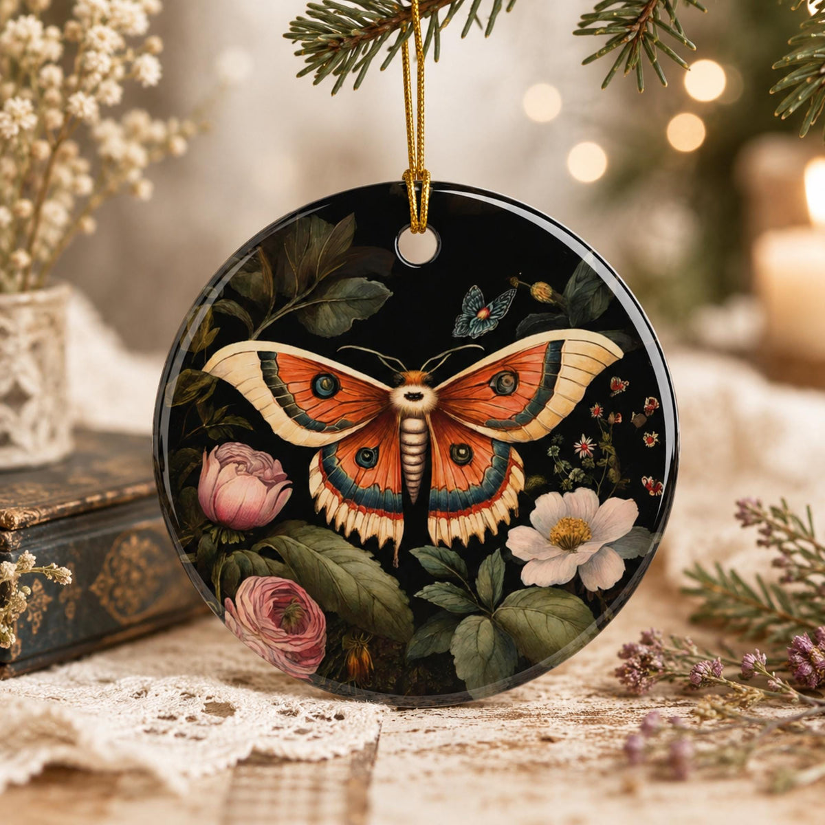 Cottagecore Lunamoth Blessed Yule Ornament