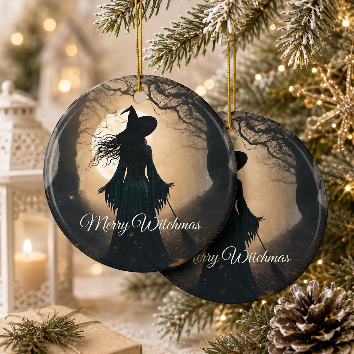 Merry Witchmas Ornament Gift for Occult Coworker Witch Gift Dark Cottagecore Winter Solstice Practical Magic Full Moon Pagan Yule Decor