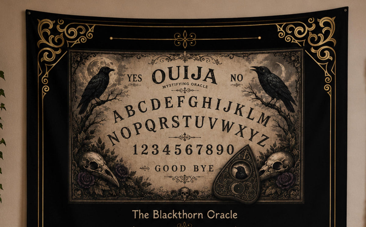 Ouija Board Dark Academia Supernatural Altar Cloth The Blackthorn Oracle Poem Tapestry Vintage Occult Blackwork Gothic Whimsigoth Witch Item
