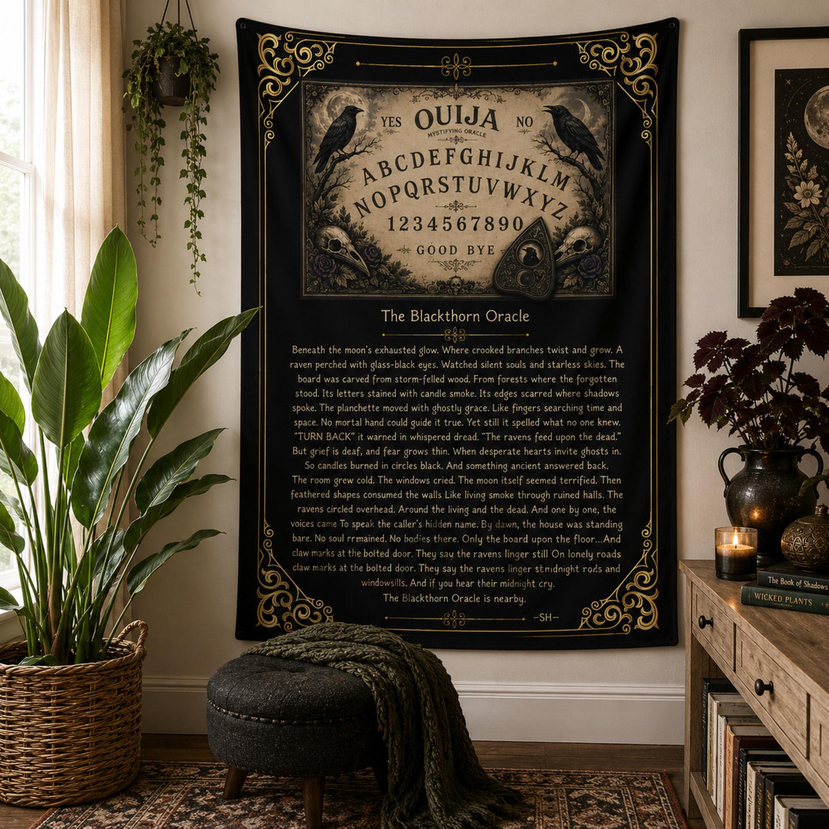 Ouija Board Dark Academia Supernatural Altar Cloth The Blackthorn Oracle Poem Tapestry Vintage Occult Blackwork Gothic Whimsigoth Witch Item