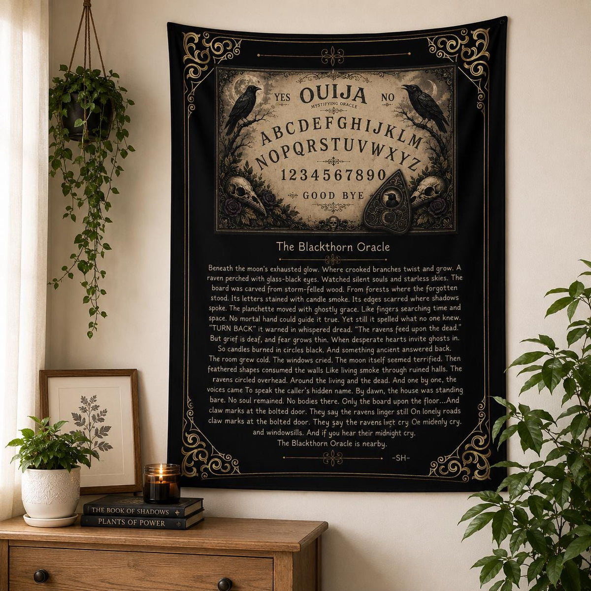 Ouija Board Dark Academia Supernatural Altar Cloth The Blackthorn Oracle Poem Tapestry Vintage Occult Blackwork Gothic Whimsigoth Witch Item