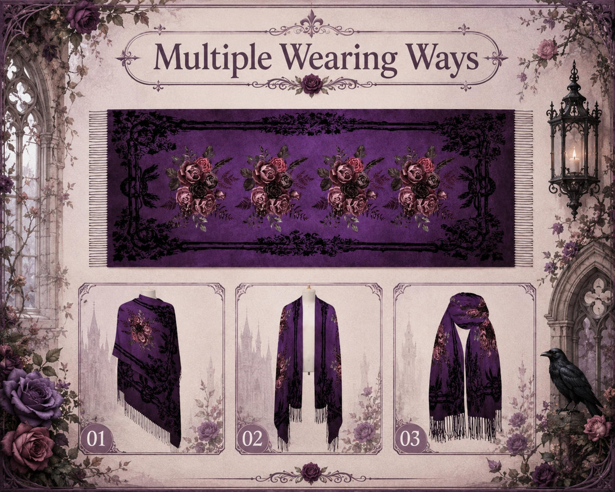 Dark Romance Gothic Gift for Holiday Winter Scarf Gift for Mom Witchy Shawl for Pagan Festival Romantic Victorian Soft Habotai Pashmina Wrap