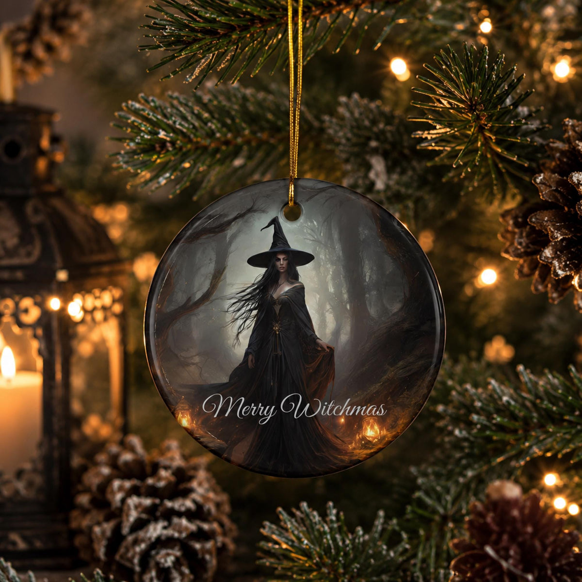 Dark Cottagecore Personalized Gift for Witch Gothmas Merry Witchmas Holiday Ornament Witchy Yule Christmas Season Cool Yule Pagan Decor