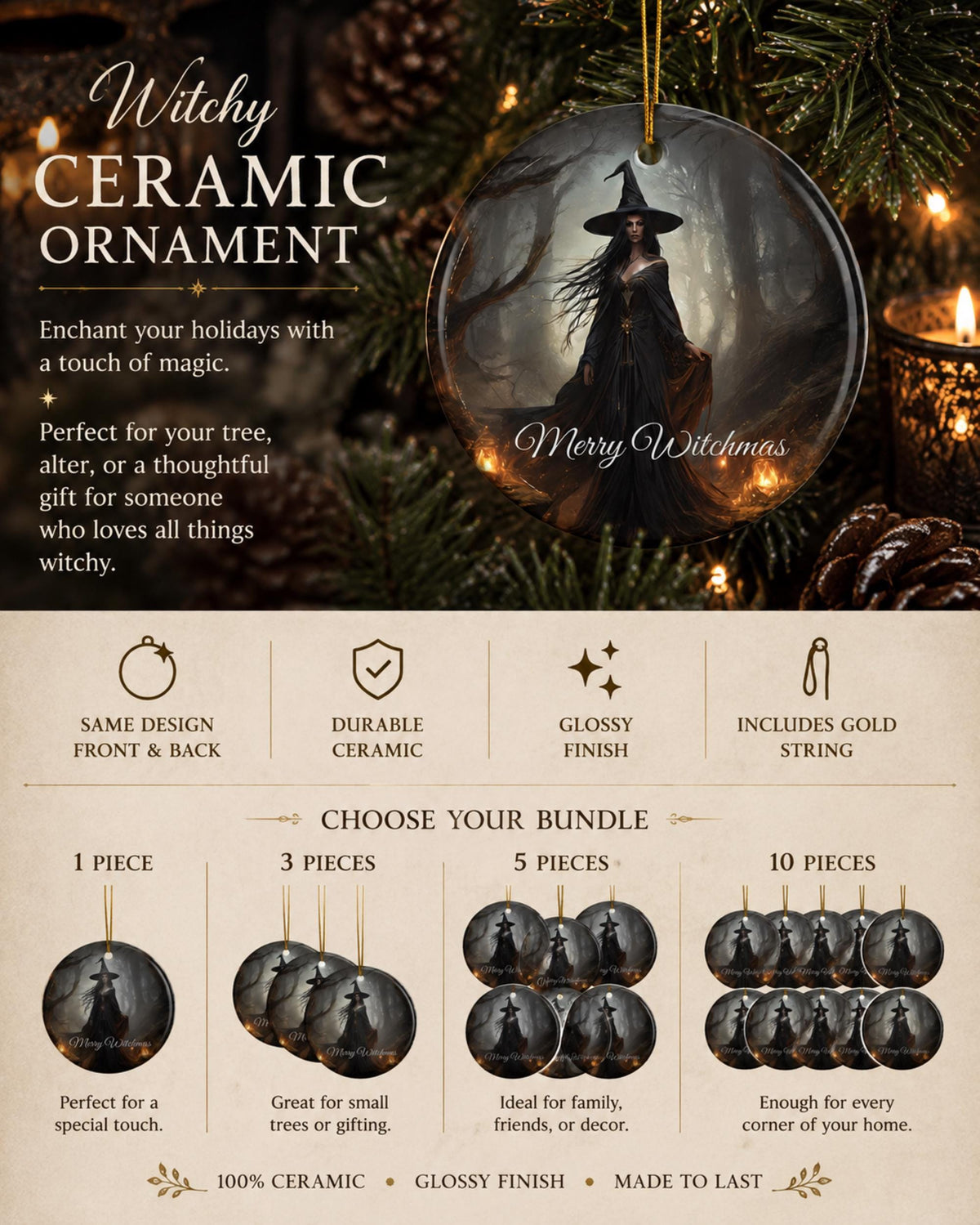 Dark Cottagecore Personalized Gift for Witch Gothmas Merry Witchmas Holiday Ornament Witchy Yule Christmas Season Cool Yule Pagan Decor