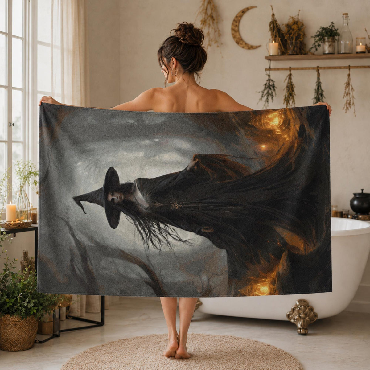 Fall Host Gift Kitchen Witch Towel Idea for Mom Birthday Gift for Bestie Witch Halloween Bathroom Decor for Holiday Festivities Gothic Decor
