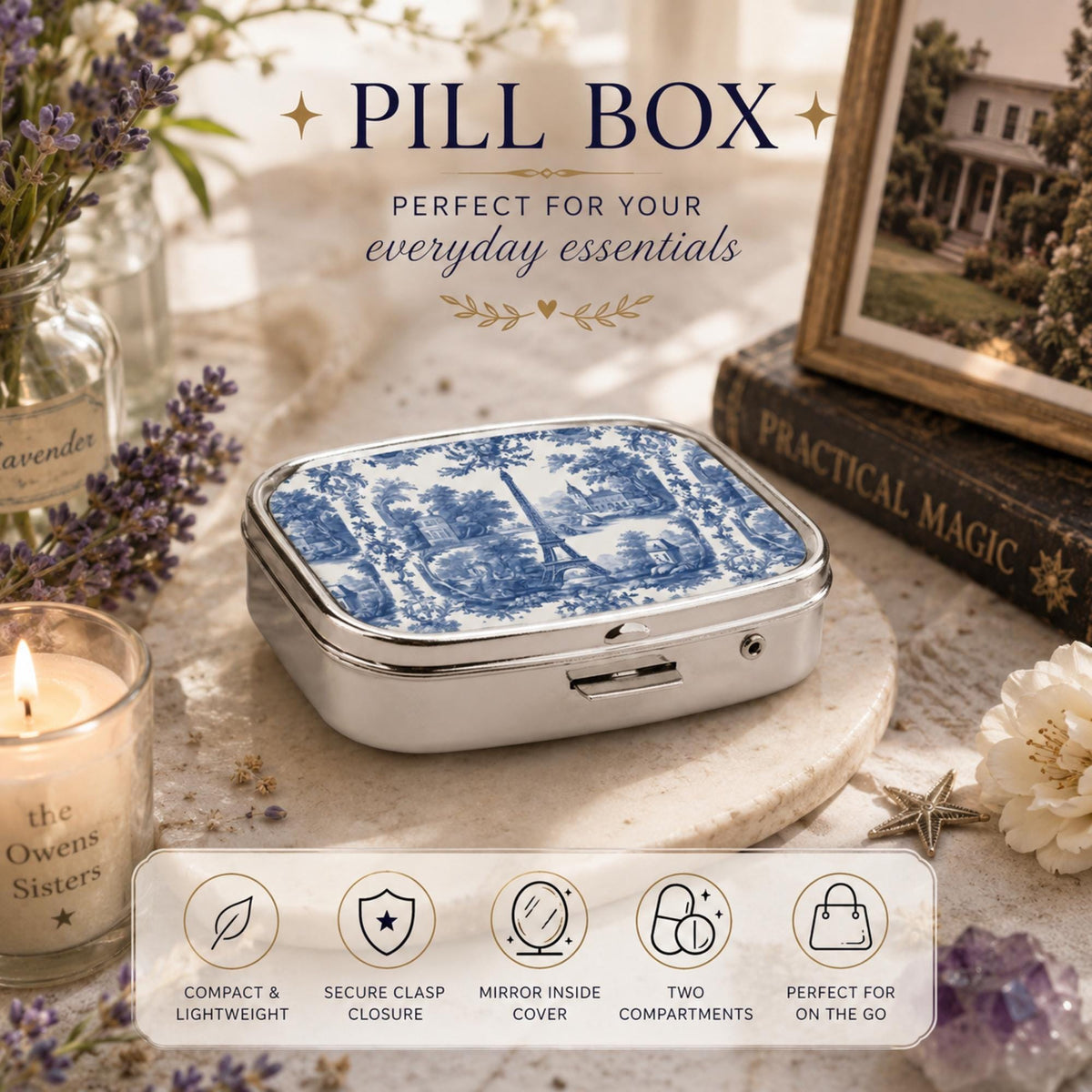 French Country Farmhouse Pocket Mirror & Pill Box