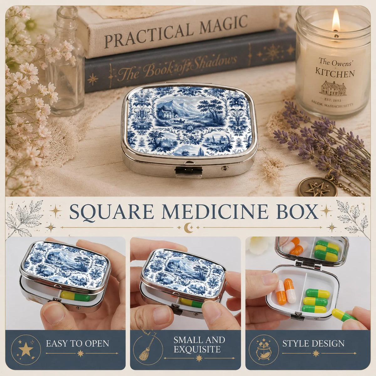 French Country Farmhouse Pocket Mirror & Pill Box