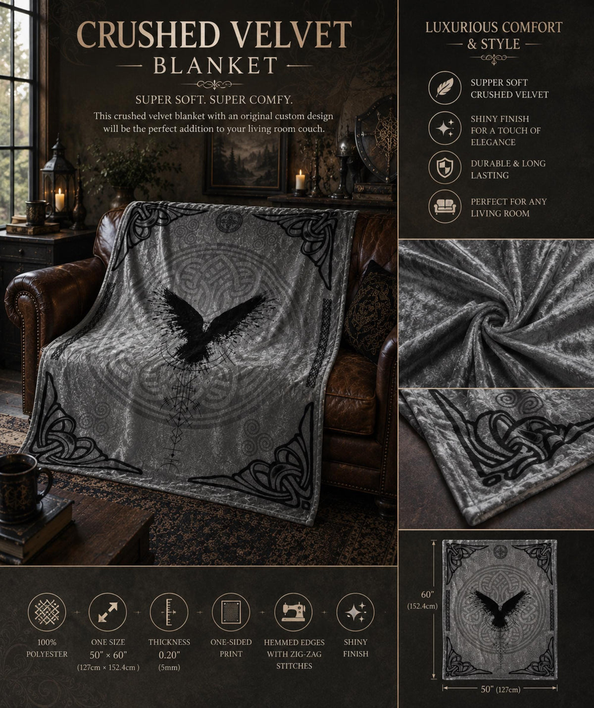 Raven Crow Comfy Plush Throw Blanket