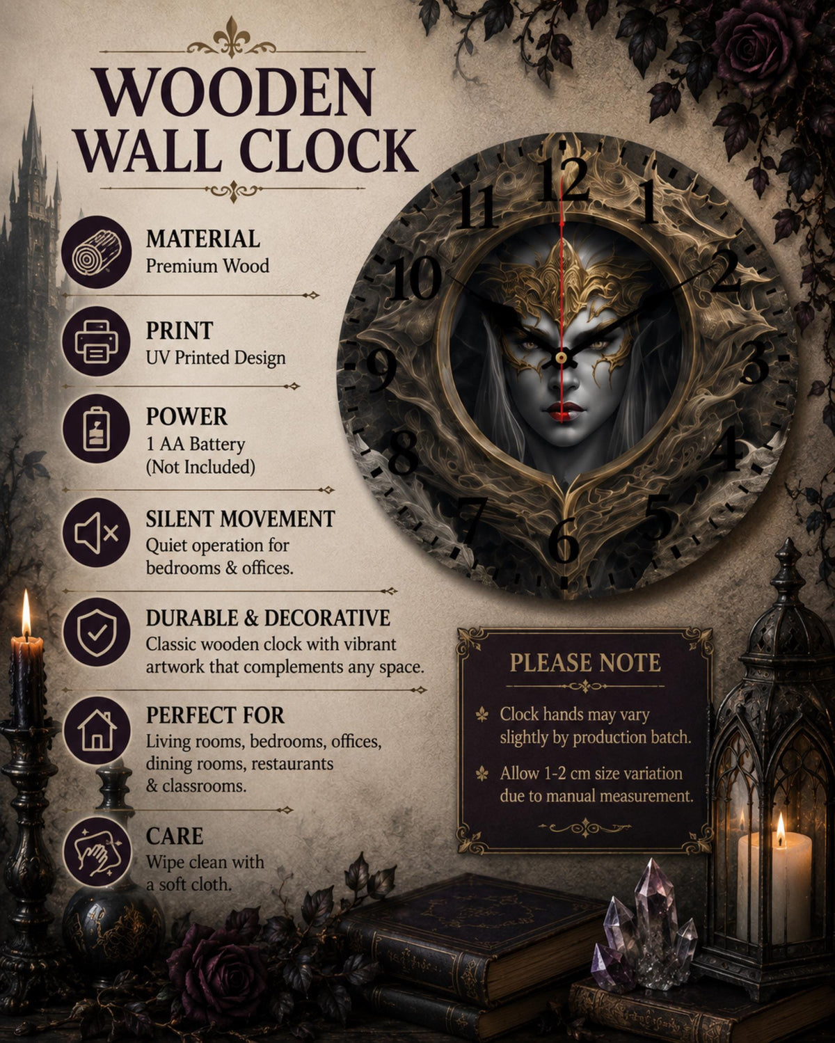Fantasy Elden Ring Gift Idea for Gamer Boyfriend Wooden Decorative Wall Clock for New Gothic Homeowner Gift Halloween Fall Host Gift Decor