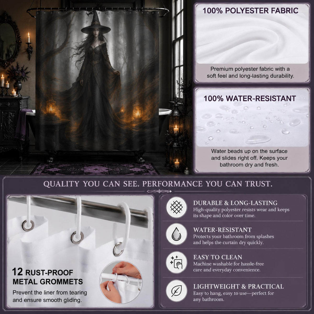 Spooky Witch Shower Curtain Halloween Decor