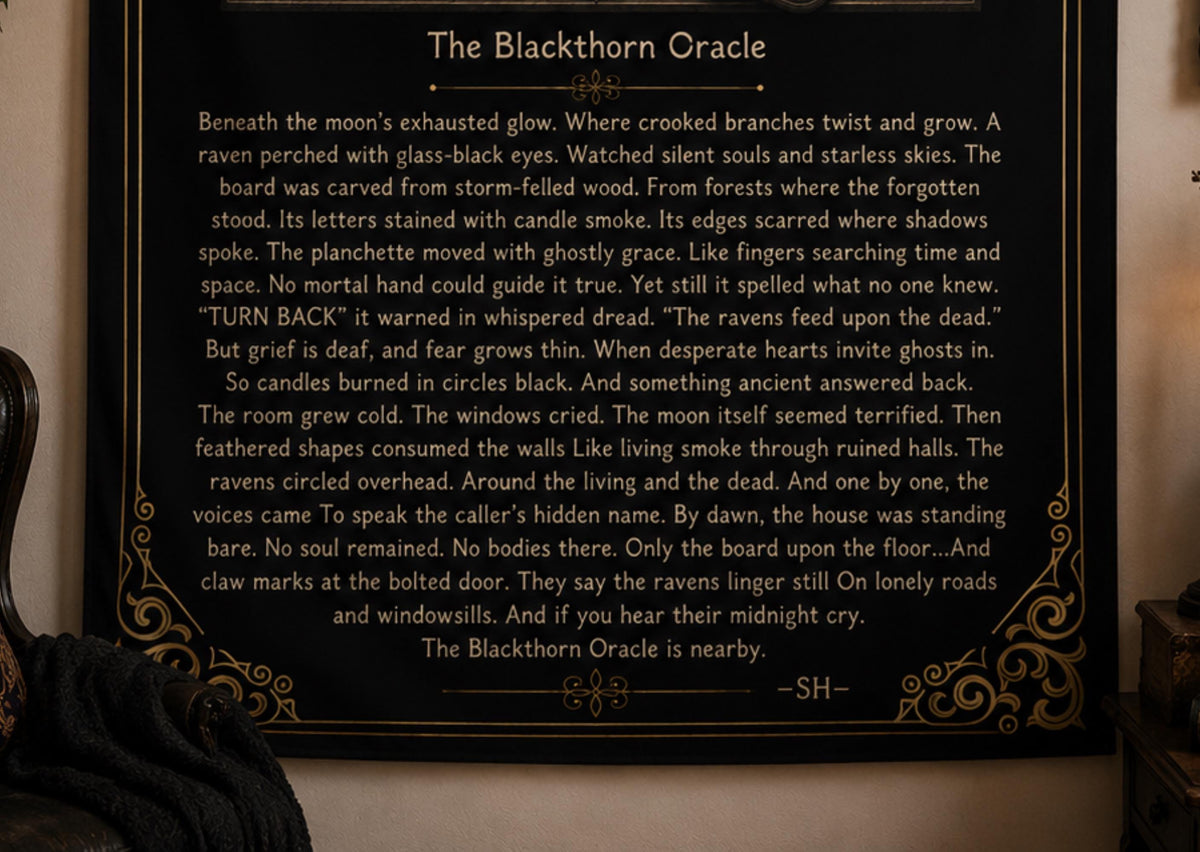 Ouija Board Dark Academia Supernatural Altar Cloth The Blackthorn Oracle Poem Tapestry Vintage Occult Blackwork Gothic Whimsigoth Witch Item
