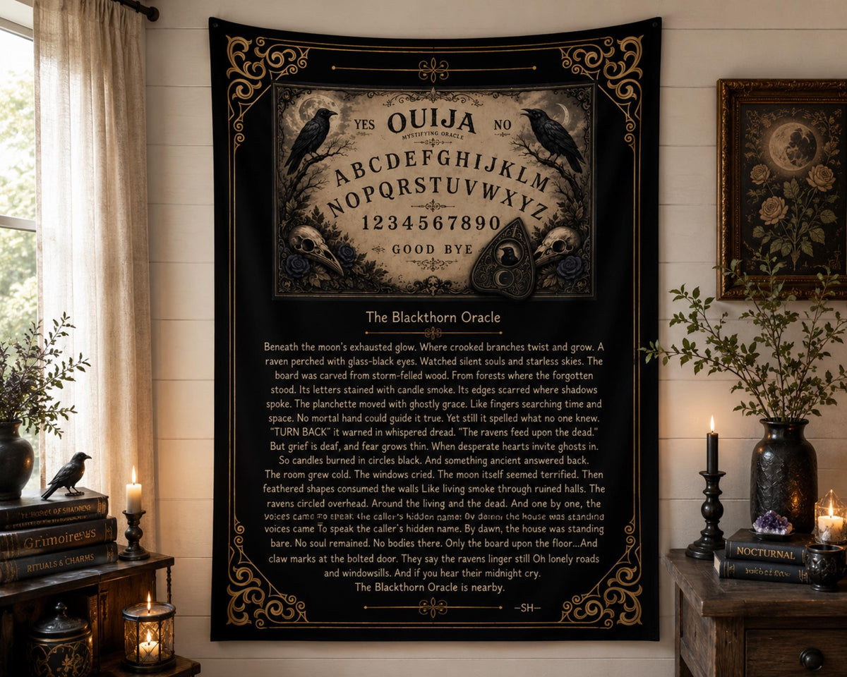 Ouija Board Dark Academia Supernatural Altar Cloth The Blackthorn Oracle Poem Tapestry Vintage Occult Blackwork Gothic Whimsigoth Witch Item