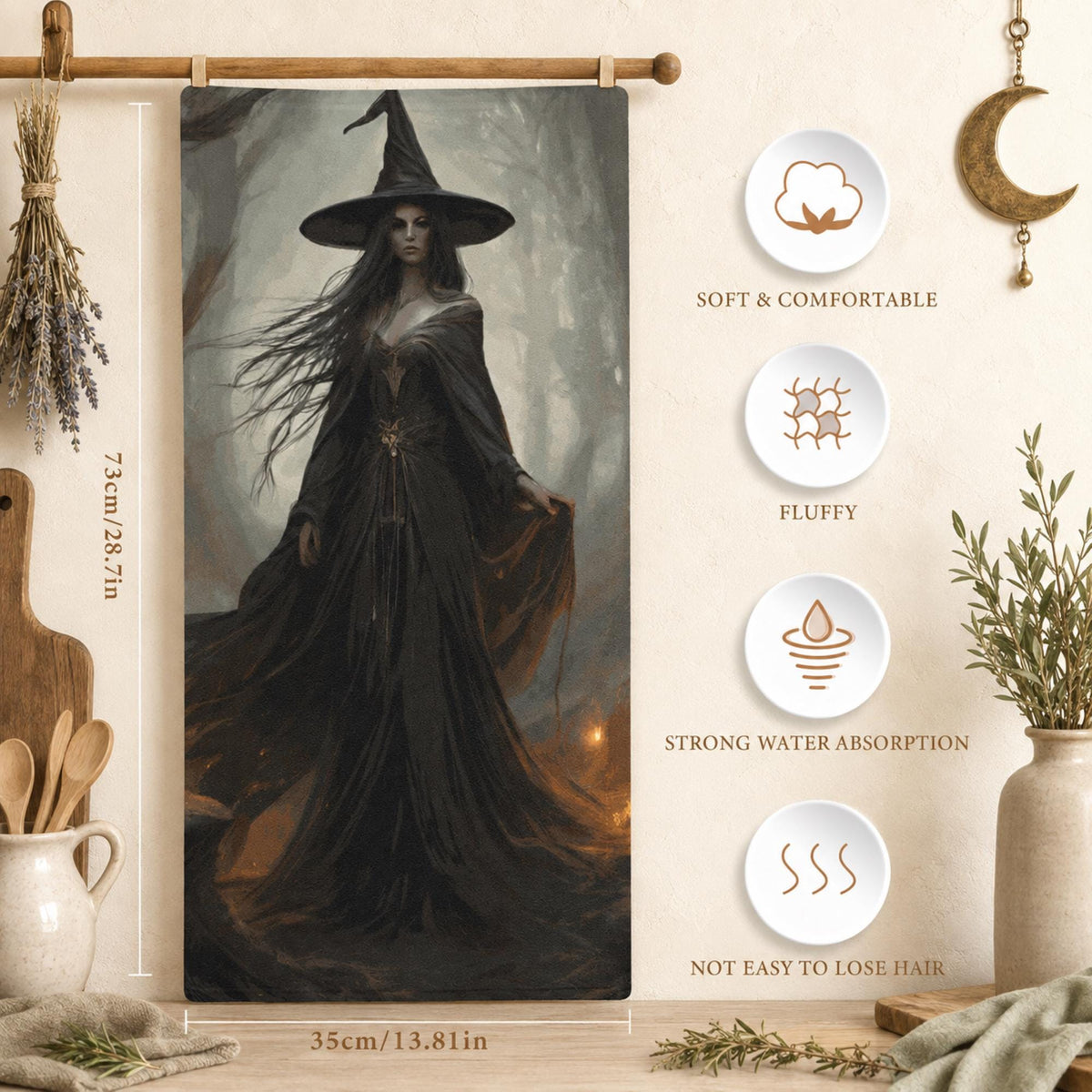 Fall Host Gift Kitchen Witch Towel Idea for Mom Birthday Gift for Bestie Witch Halloween Bathroom Decor for Holiday Festivities Gothic Decor