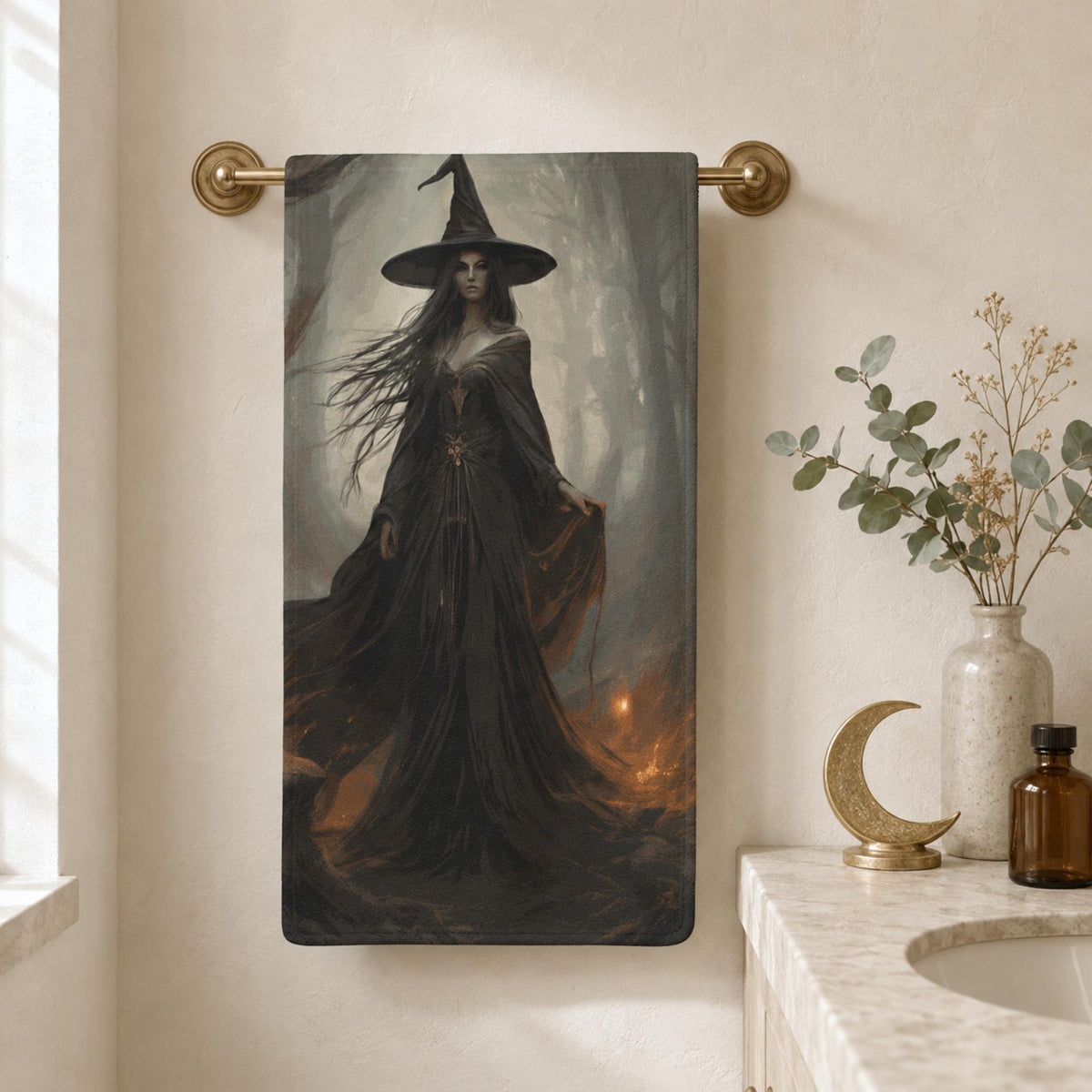 Fall Host Gift Kitchen Witch Towel Idea for Mom Birthday Gift for Bestie Witch Halloween Bathroom Decor for Holiday Festivities Gothic Decor