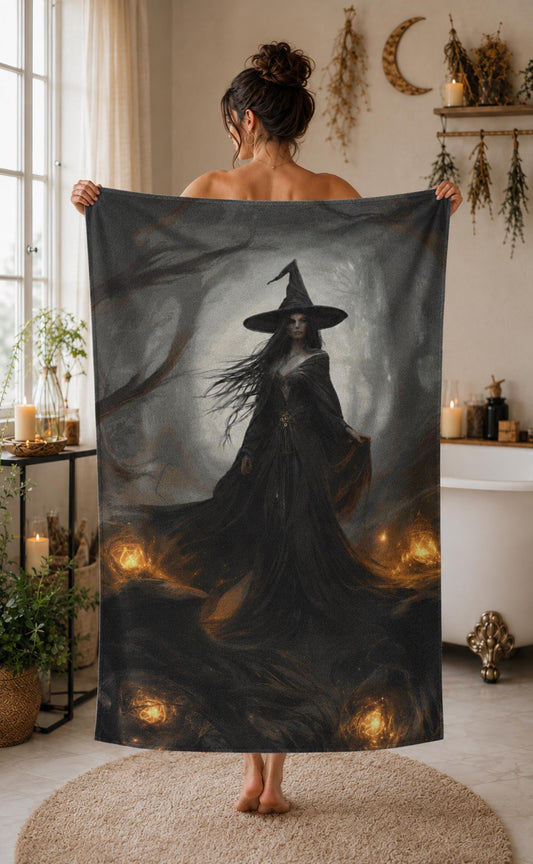 Fall Host Gift Kitchen Witch Towel Idea for Mom Birthday Gift for Bestie Witch Halloween Bathroom Decor for Holiday Festivities Gothic Decor