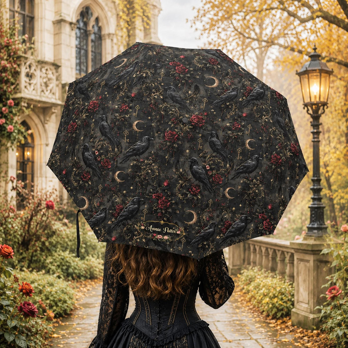 Dark Romance William Morris Personalized Crow Custom Umbrella Gift for Elderly Woman Dark Academia Raven Gift for Edgar Allan Poe Enthusiast