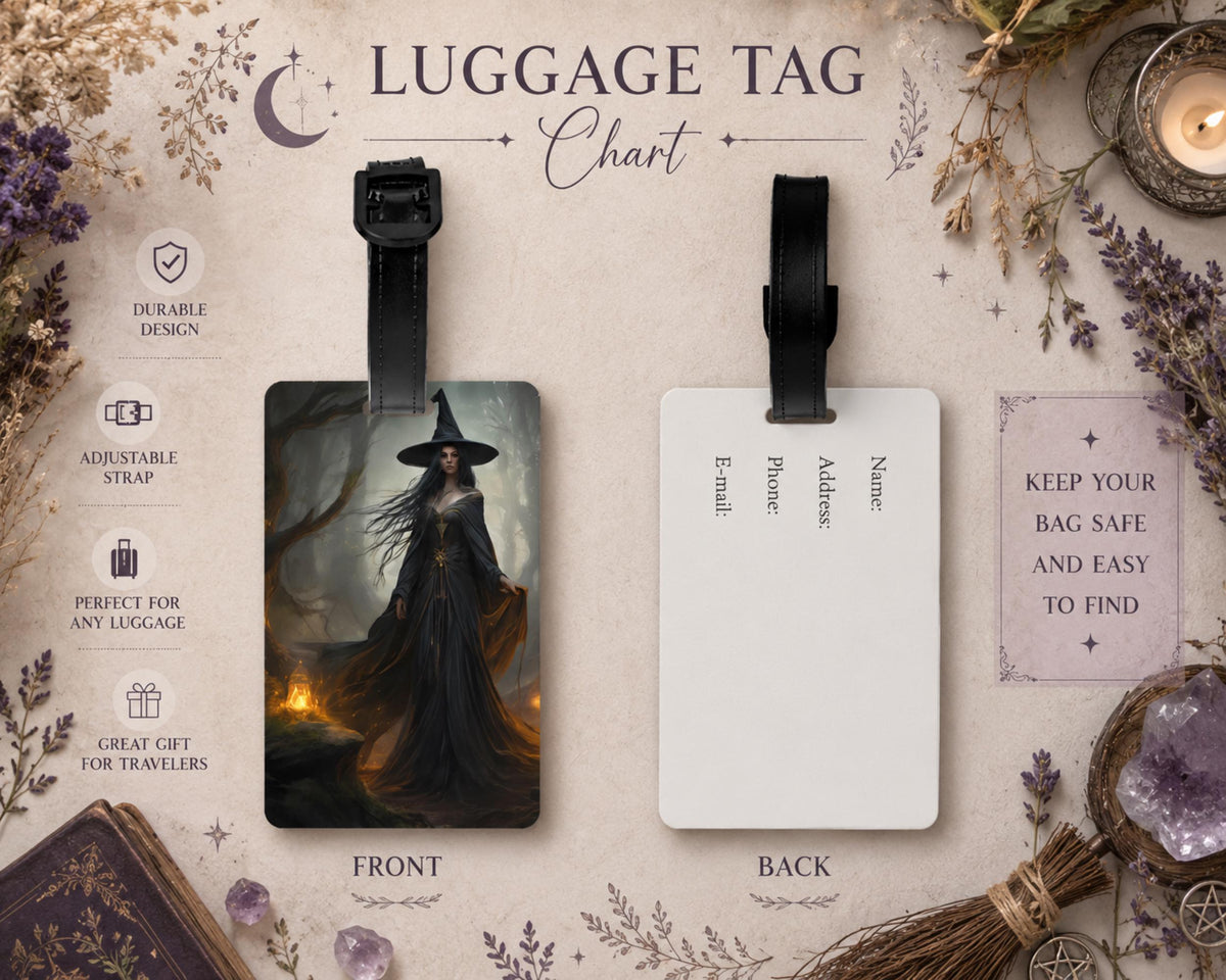 Witchy Travel Decor Gift Idea for Bestie Halloween Gothic Luggage Tag Mystic Travel Witch Suitcase Practical Magic Accessory Goth Bag Badge