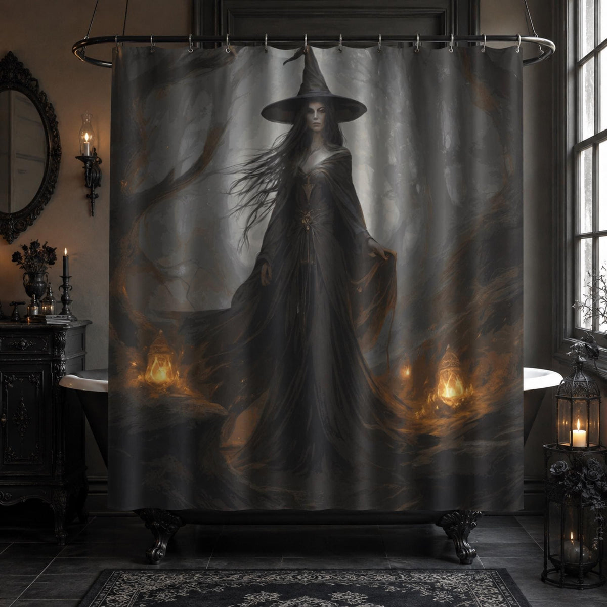 Spooky Witch Shower Curtain Halloween Decor