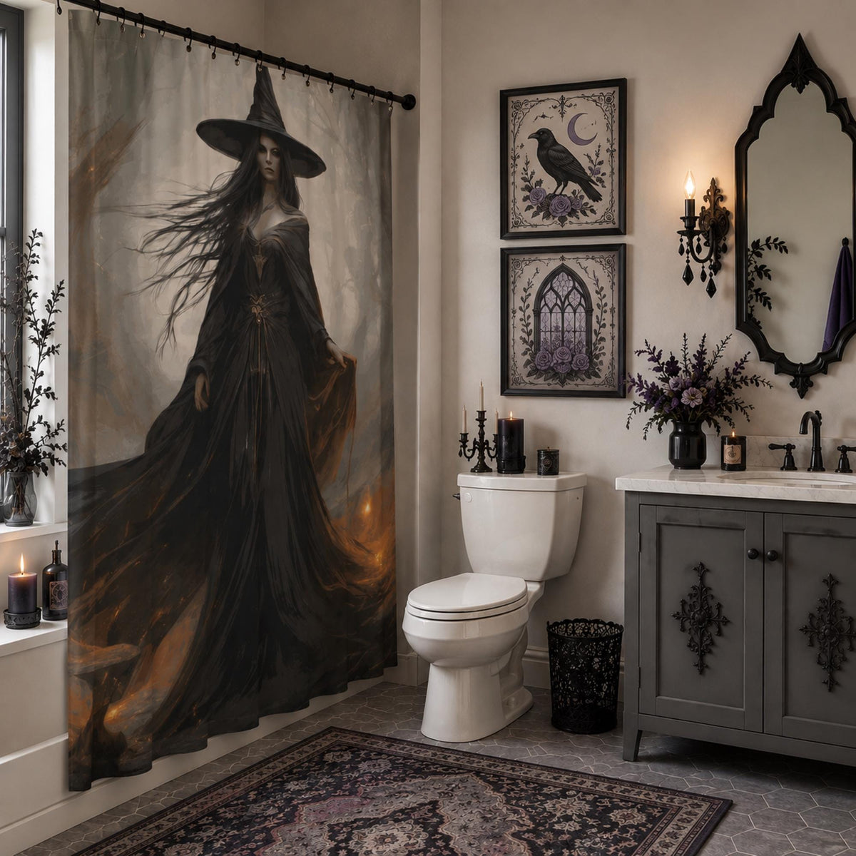 Spooky Witch Shower Curtain Halloween Decor