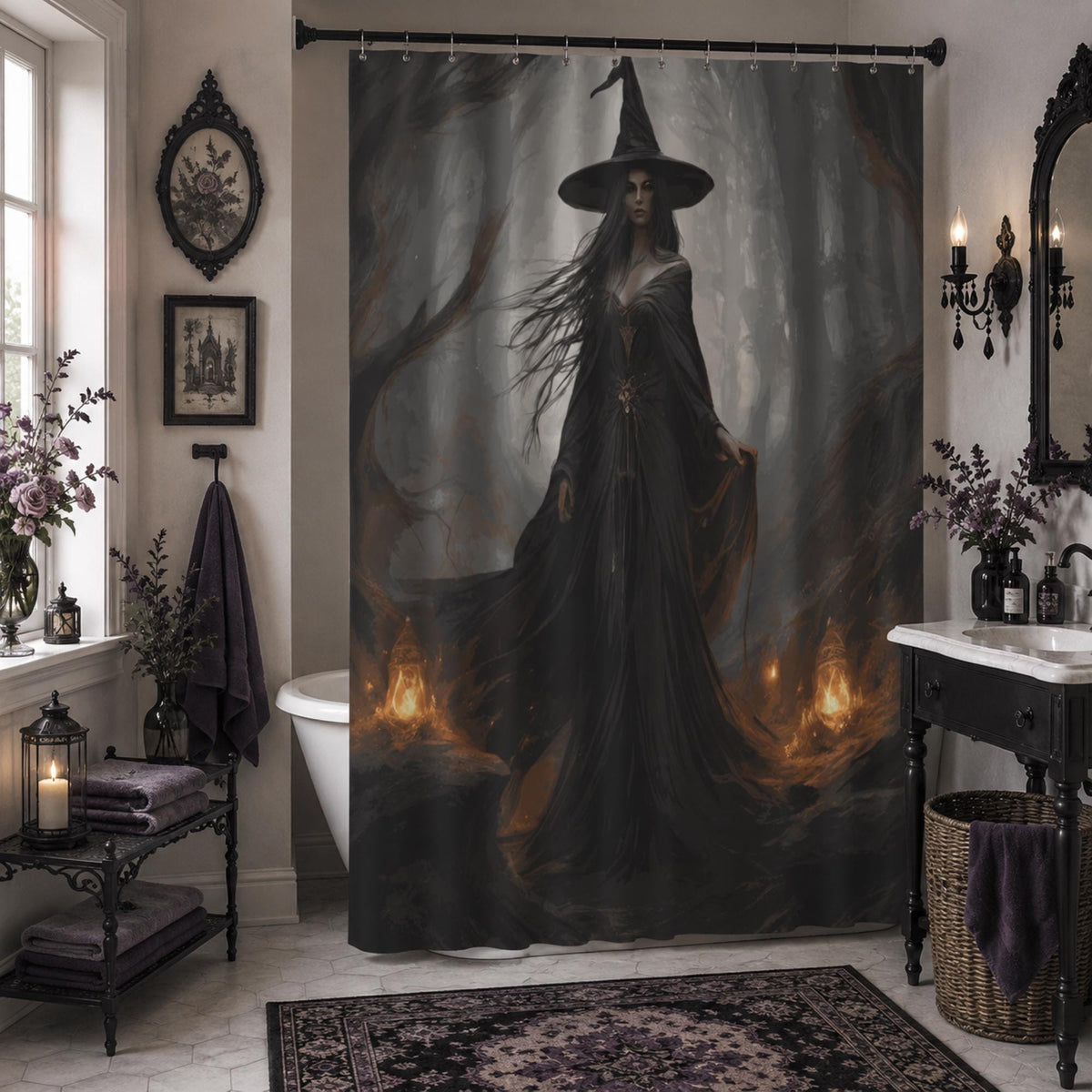 Spooky Witch Shower Curtain Halloween Decor