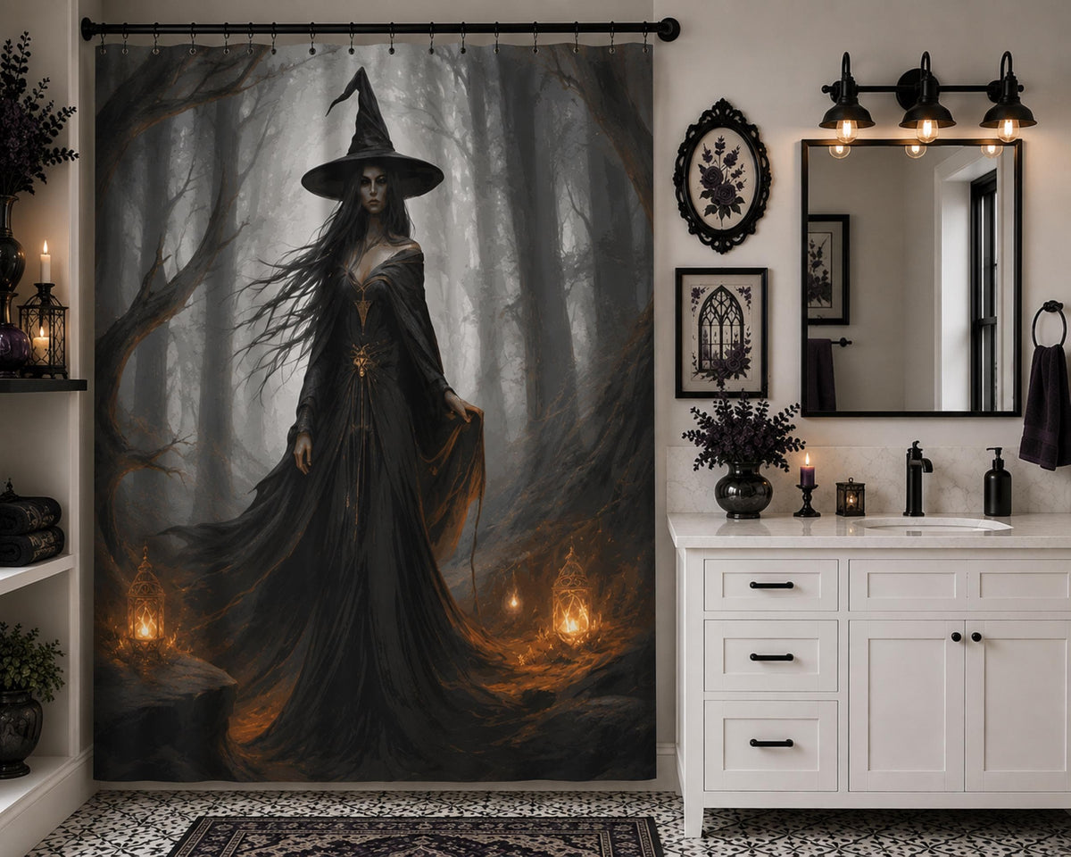 Spooky Witch Shower Curtain Halloween Decor
