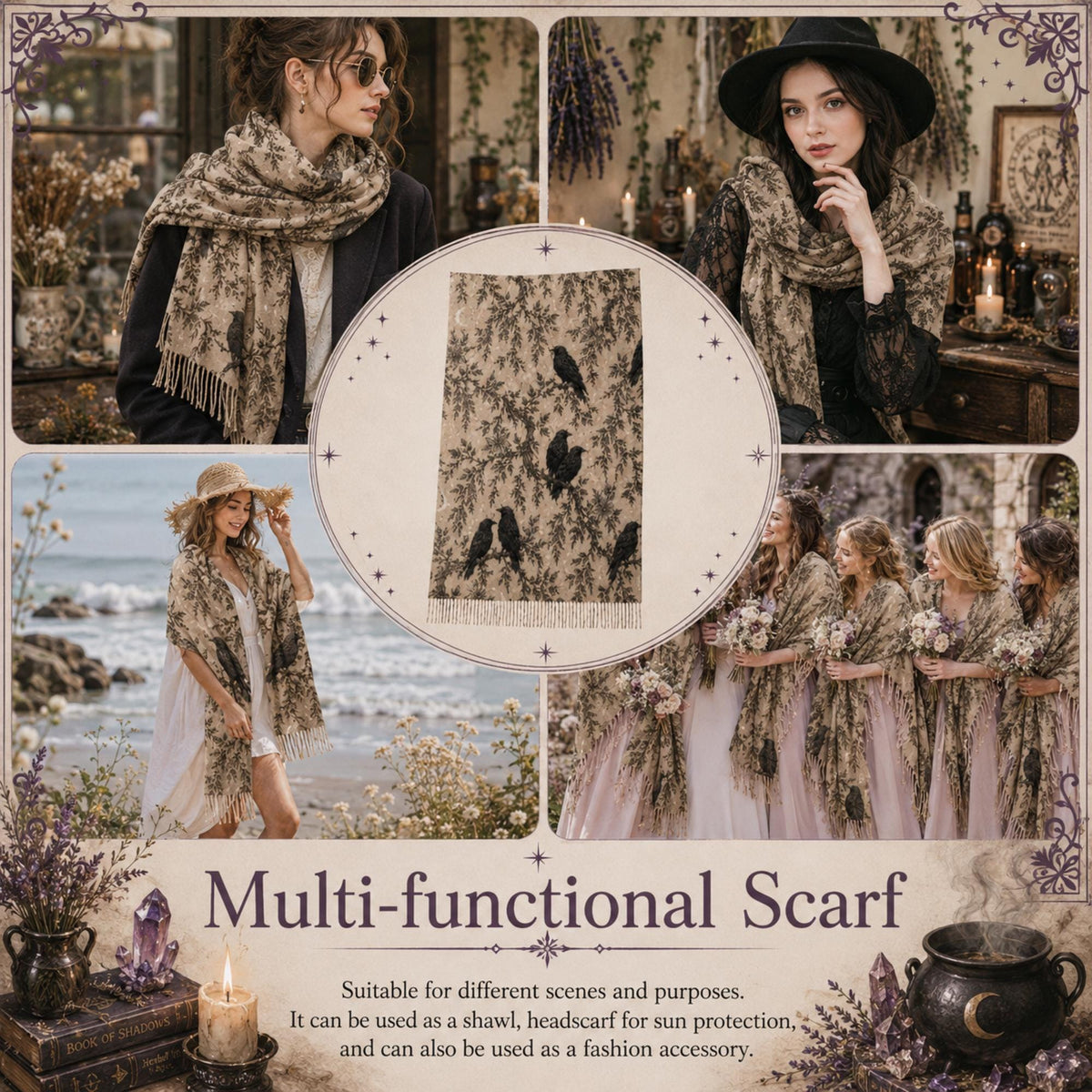 Perfect Crow Lover Gift for Fall Host Gift for Holiday Witchy Mom Gift Super Soft Scarf Wrap for Bestie CoWorker Halloween Gift for Her