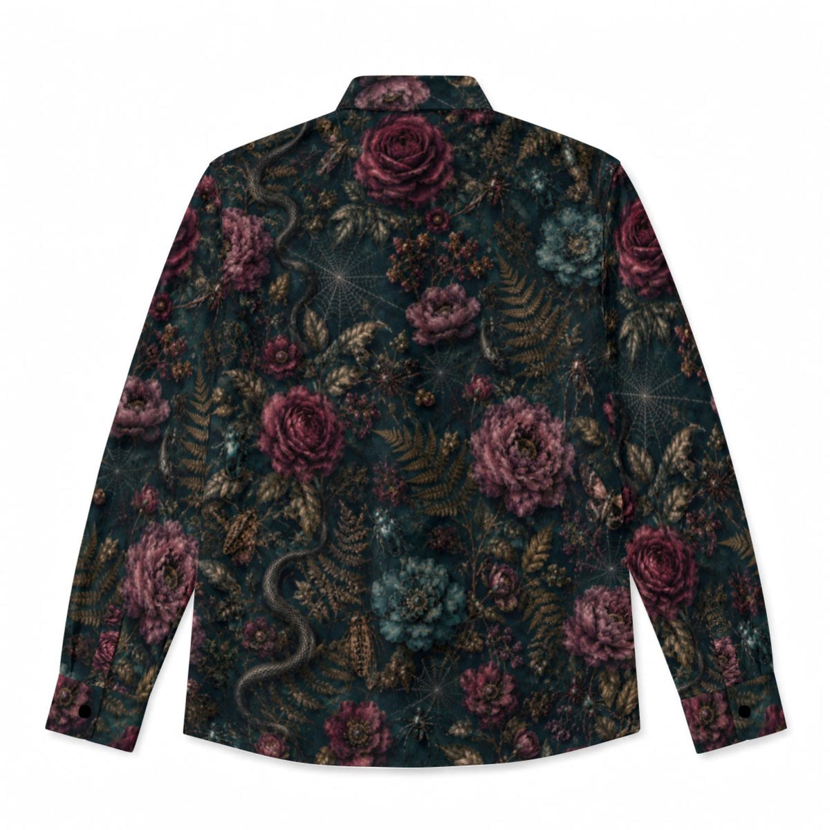 Dark Romance Satin Mens Shirt for Boyfriend Whimsigoth Snake Spider Crows surrounded by Roses Dark Academia Clothing for Grandpa Dad Brother